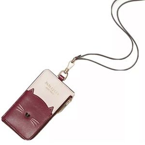 MAKE AN OFFER Kate Spade Meow Cat lanyard ID Card Case Badges Holder pink Multi